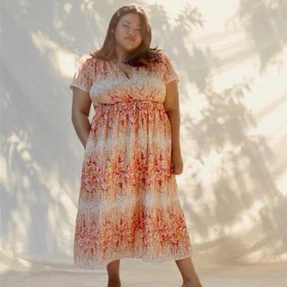 Christy Dawn Orange and Cream Floral Midi Dress